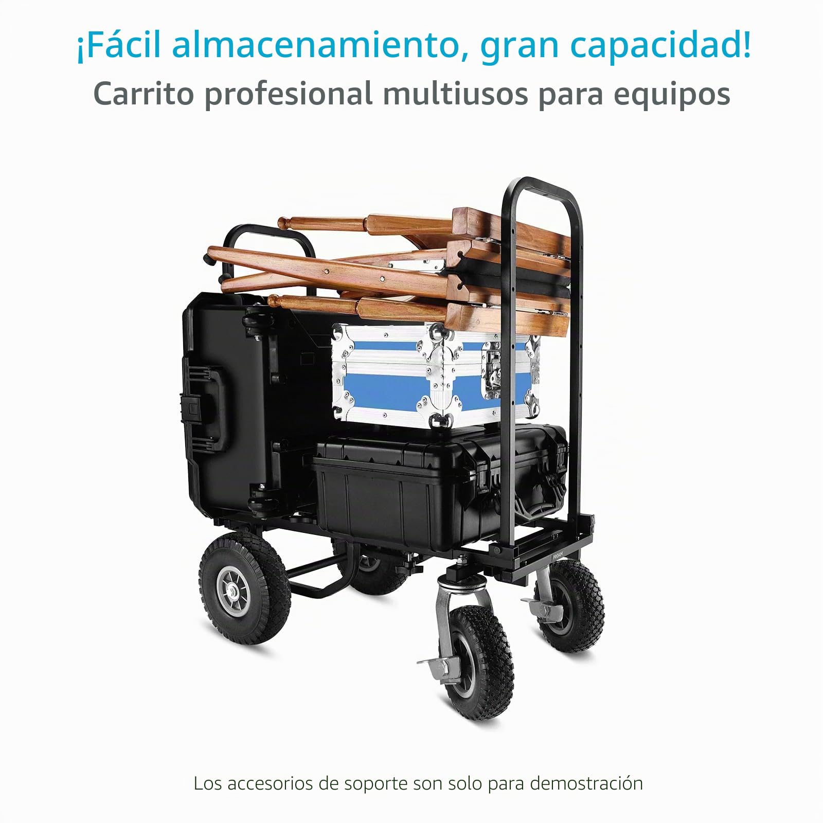 Carro utilitario Plegable PROAIM Vanguard UC5, Extensible 32-53", 200 kg | Carro de acero con 8 configuraciones, ruedas delanteras giratorias de 8", traseras de 10", frenos y asa plegable