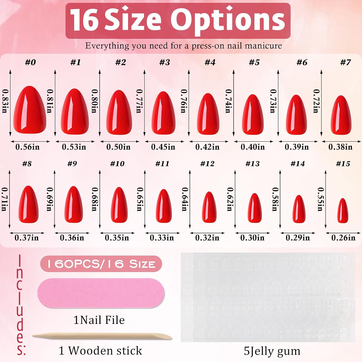Bright Red Press on Nails, Short Almond Nails Press ons,160Pcs