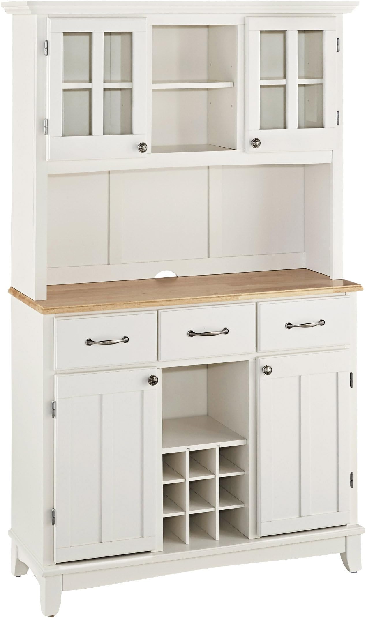 Buffet of Buffets Off-White Server with Hutch and Natural Wood Top