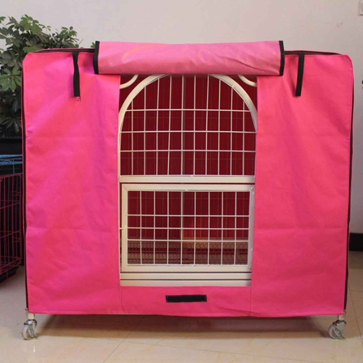 STTC Dog Kennel Covers, Waterproof Dustproof Dog Crate Cover for Universal Pet Supplies Kennel Indoor Outdoor Protection with Side net Window and Zipper,Pink,M