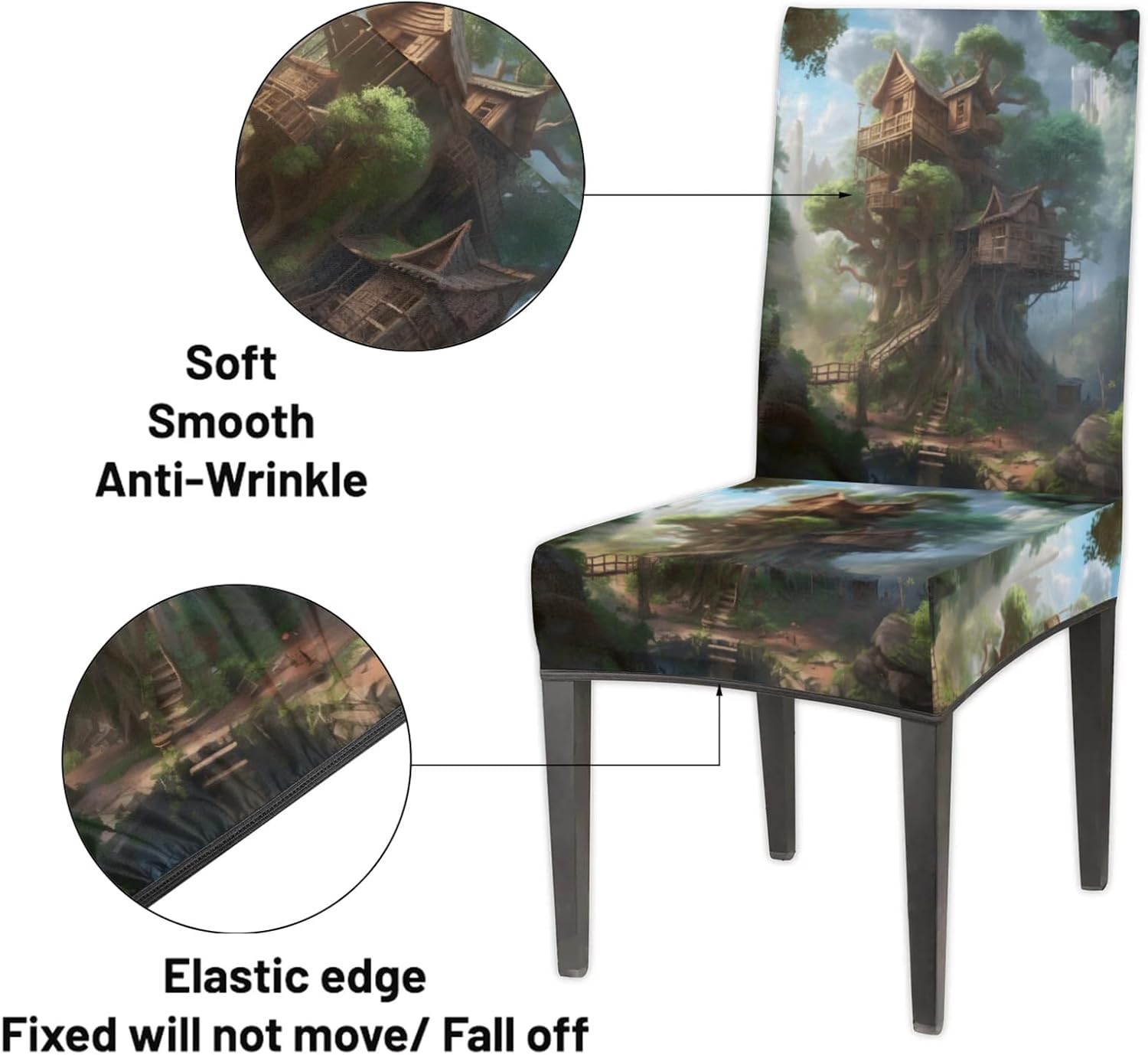 QsirBC Deep Forest Treehouse Stretch Dining Room Chair Covers Set of 6 Chair Slipcovers Removable Washable Kitchen Seat Covers Chair Protectors for Hotel Party Wedding