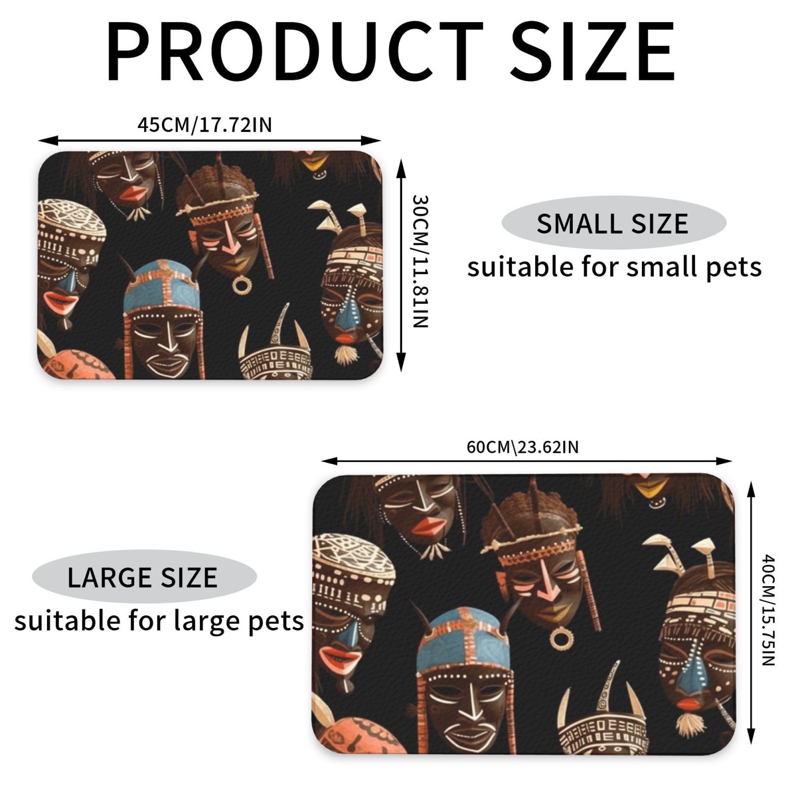 African Ritual Futternapf-Matte für Haustiere, saugfähig, PU-Leder, für Hunde und Katzen, schützt Böden, rutschfeste Gummi-Unterseite, leicht zu reinigen, 40 x 60 cm