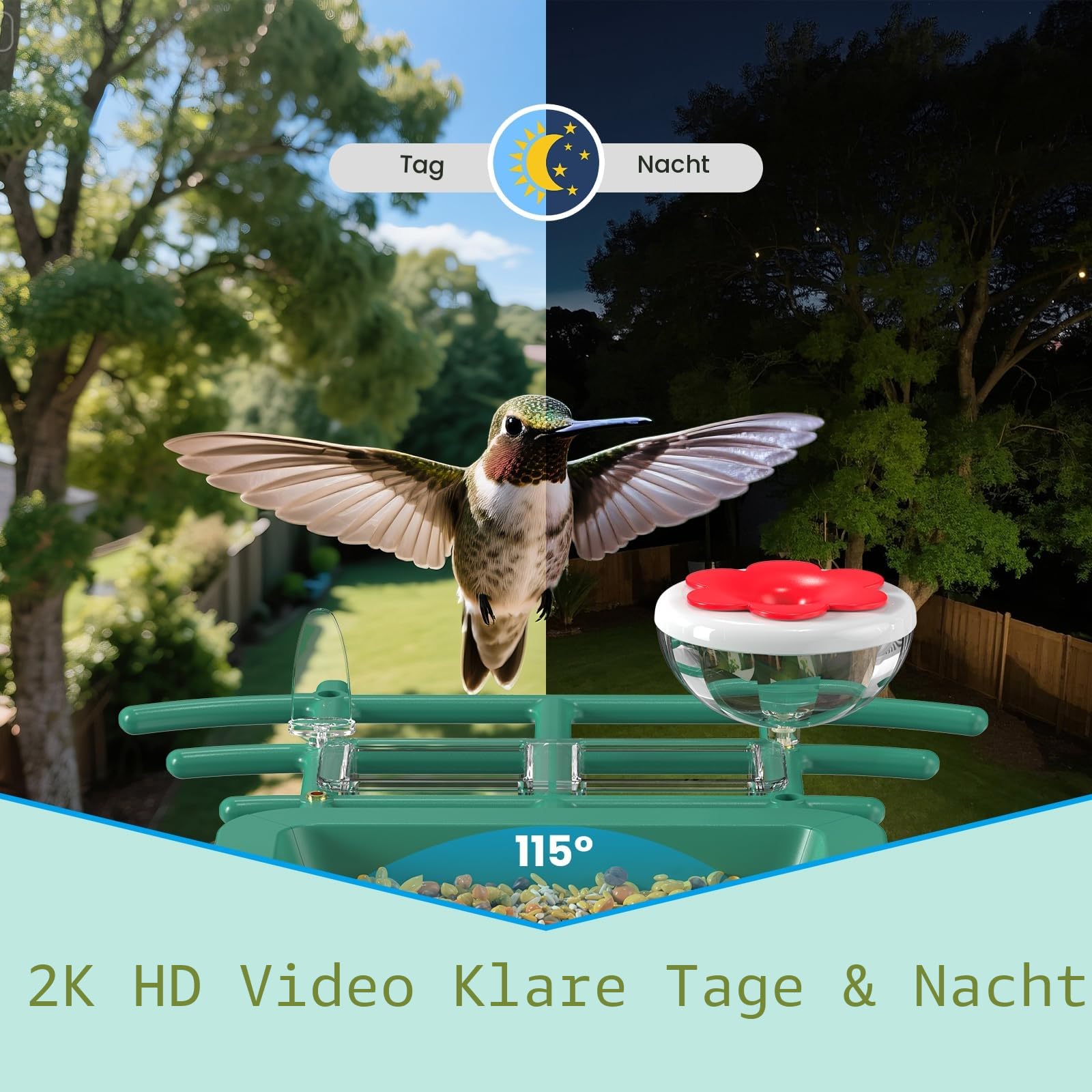 Vogelhaus mit Kamera Outdoor Solar Vogelfutterspender: 2K WLAN Vogelfutterhaus Wetterfest IP66 - Geschenke FüR Vogelliebhaber Ai Verfolgung EichhöRnchensicher - Bird Feeder Camera