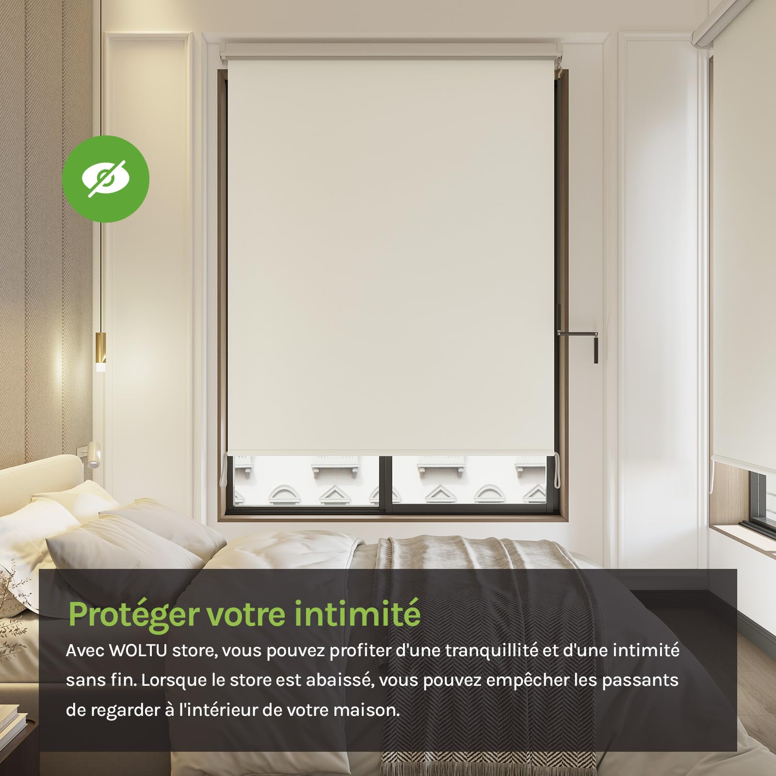 WOLTU Store Enrouleur de Balcon Auvent Vertical 140x240 cm, Beige | Store enrouleur occultant à manivelle avec coffre, anti-vent et occultant visuel, adapté pour balcon et terrasse
