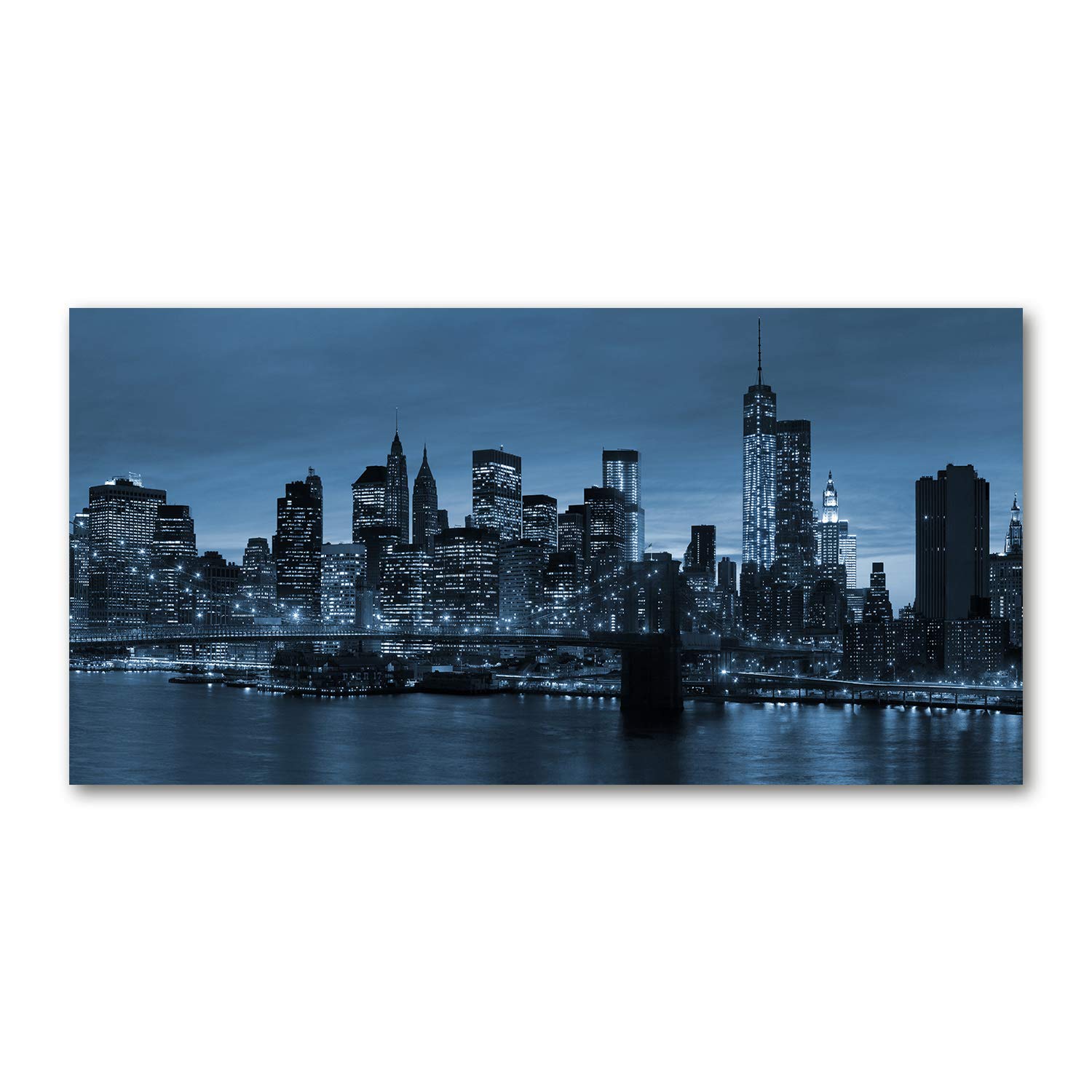 Tableau Décoratif Sur Verre Trempé - New York De Nuit - Format 100x70 Cm - Style Moderne Et Lumineux