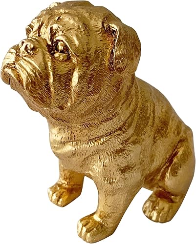 Pewery Estatua de perro dorado, figura de animal, decoración del hogar, escultura de perro para estantería de escritorio de oficina en casa