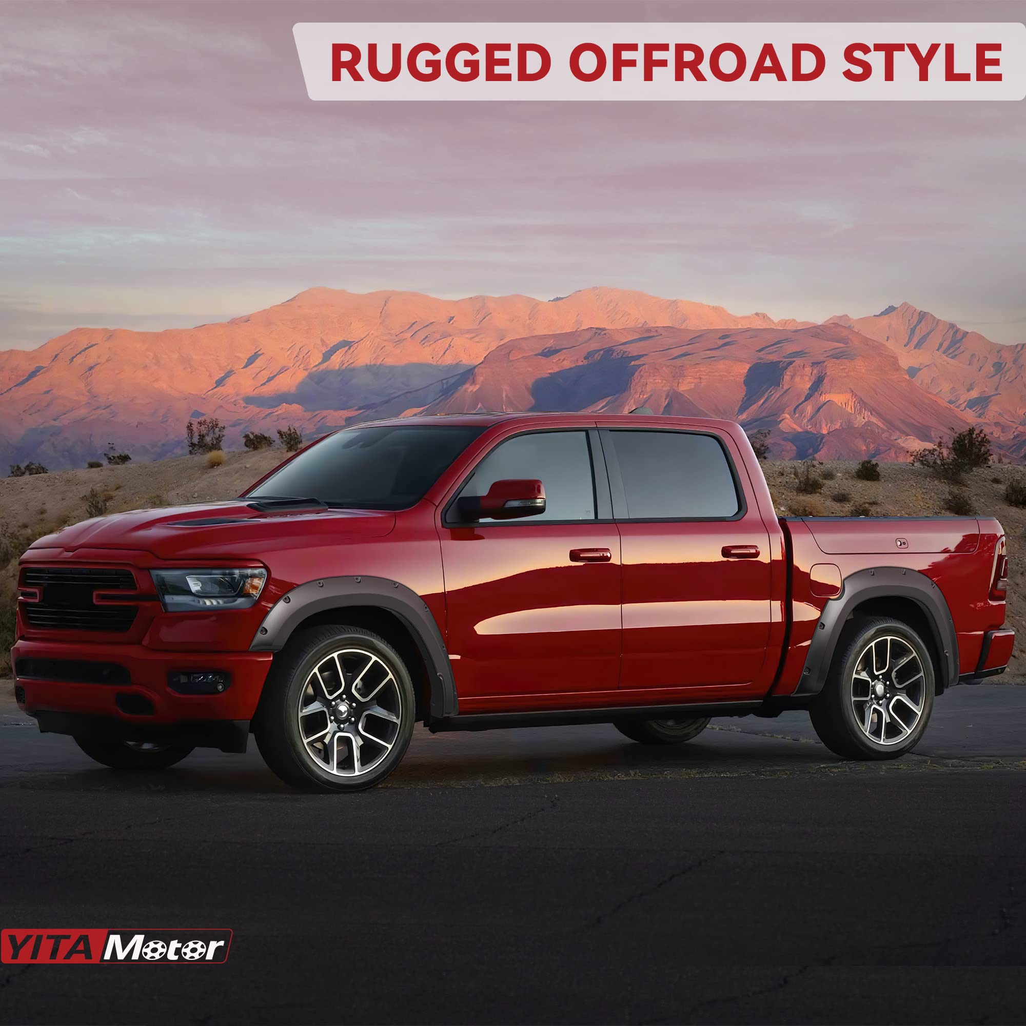 YITAMOTOR Fender Flares, Compatible with 2019-2023 Ram 1500 Double & Crew Cab(Excludes Rebel), Pickup Front Rear Wheels Smooth Pocket-Rivet Wheel 4PCS