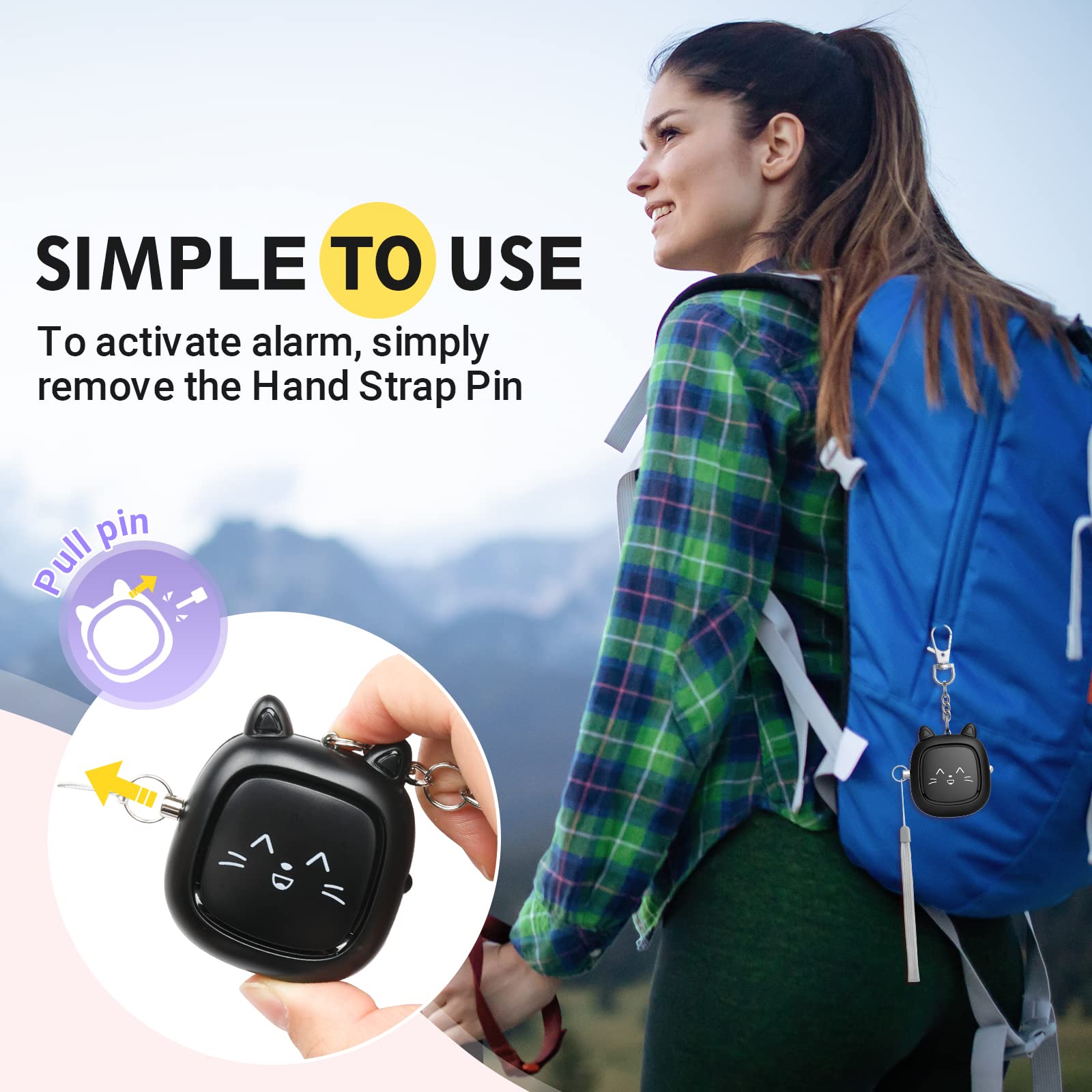 Allarme personale con suono sicuro, 130 dB, sirena di emergenza, portachiavi con luce LED, sirena di sicurezza sonora personale per donne, uomini, bambini, anziani (nero)