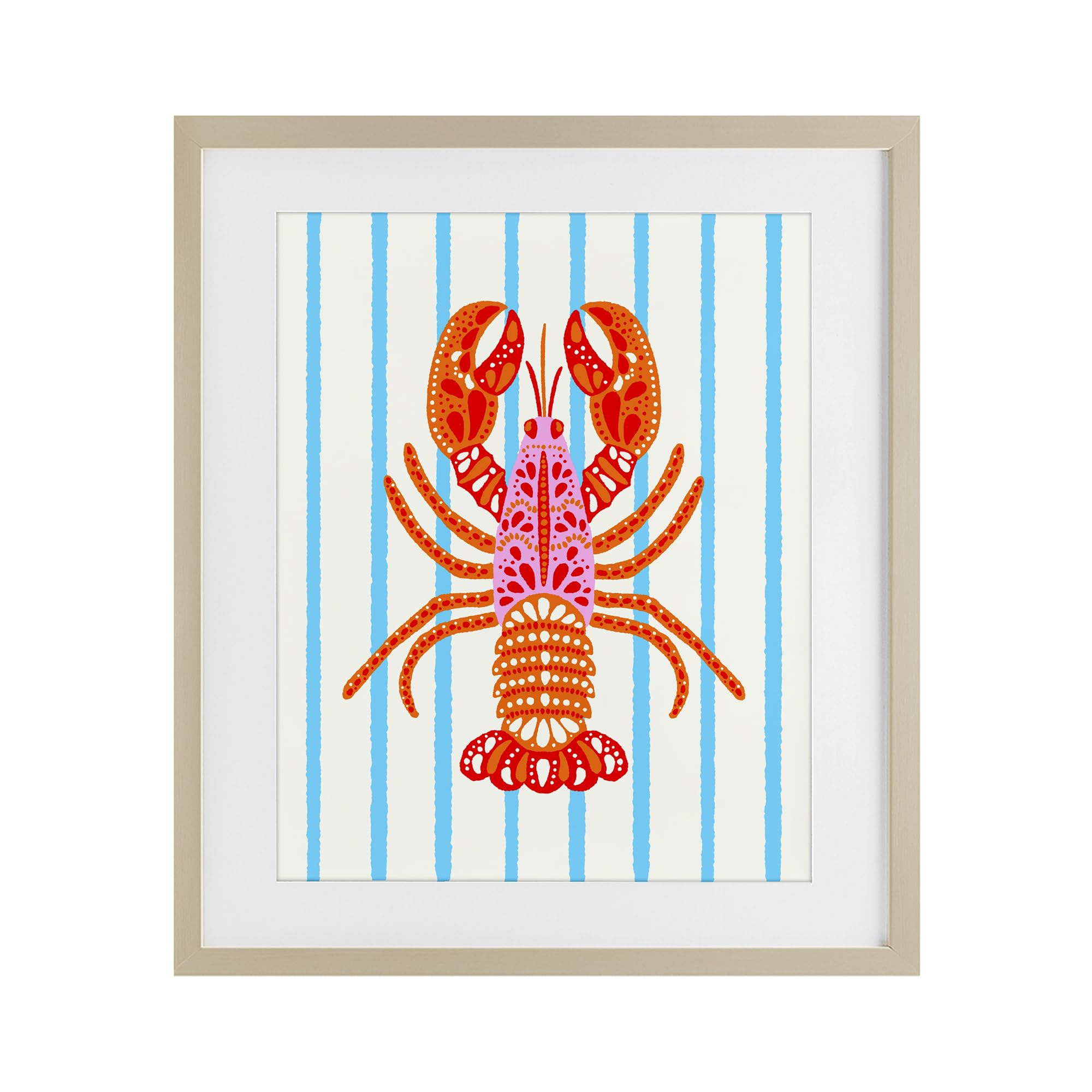 Stupell Industries Harvest Pine (Textured) 'Bright Boho Lobster On Stripes'| Framed Print Under Glass