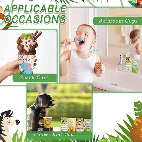 Miniatura 6 de Amyhill 100 vasos desechables de papel de 9 onzas para niños, animales, tazas de baño, pequeñas y coloridas para fiestas, picnic, barbacoas, viajes,