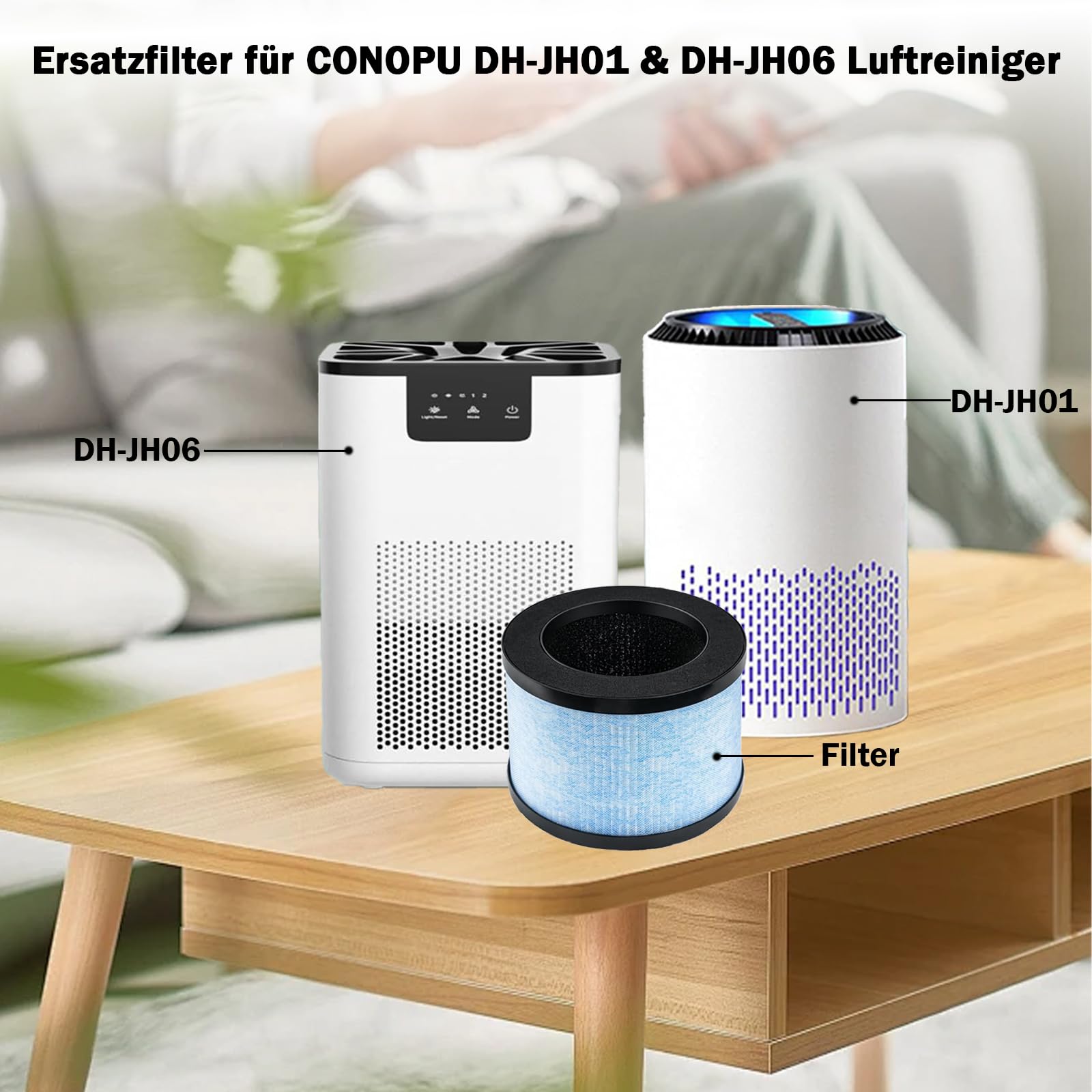 Filtro di ricambio per depuratore d'aria CONOPU DH-JH01 & DH-JH06, 3 in 1, H13 True Hepa con carbone attivo ad alta efficienza e prefiltro di ricambio (2 pezzi)