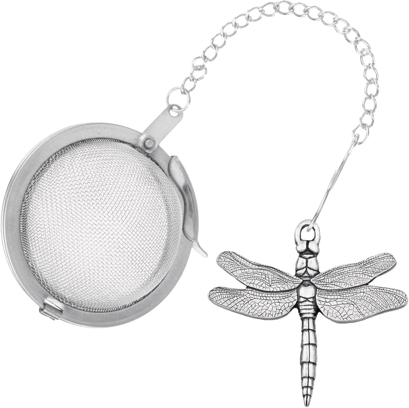 DANFORTH - Dragonfly Pewter Tea Infuser - Handcrafted Pewter - Dragongly Charm Made In USA
