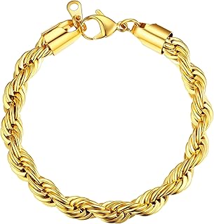U7 Link Bracelets for Men, Cuban Link/Rope/Watch Band Solid Bracelet, Silver Black Gold Color Wrist Bracelet 3/6/9/12/15mm Width, 6.5/7.5/8.3 Inch Length, Hand Chain Jewelry for Mens Women, 9mm, 8.3