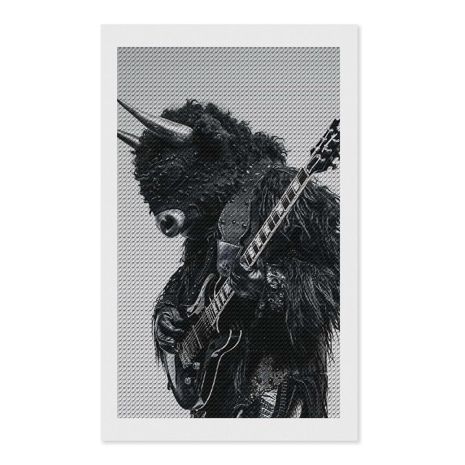 Junmoney Bison Guitar Diamond Painting Set 12"x20", Stress Relief Craft, Easy to Enjoy, Vintage Style Decor, Festive Craft Gift
