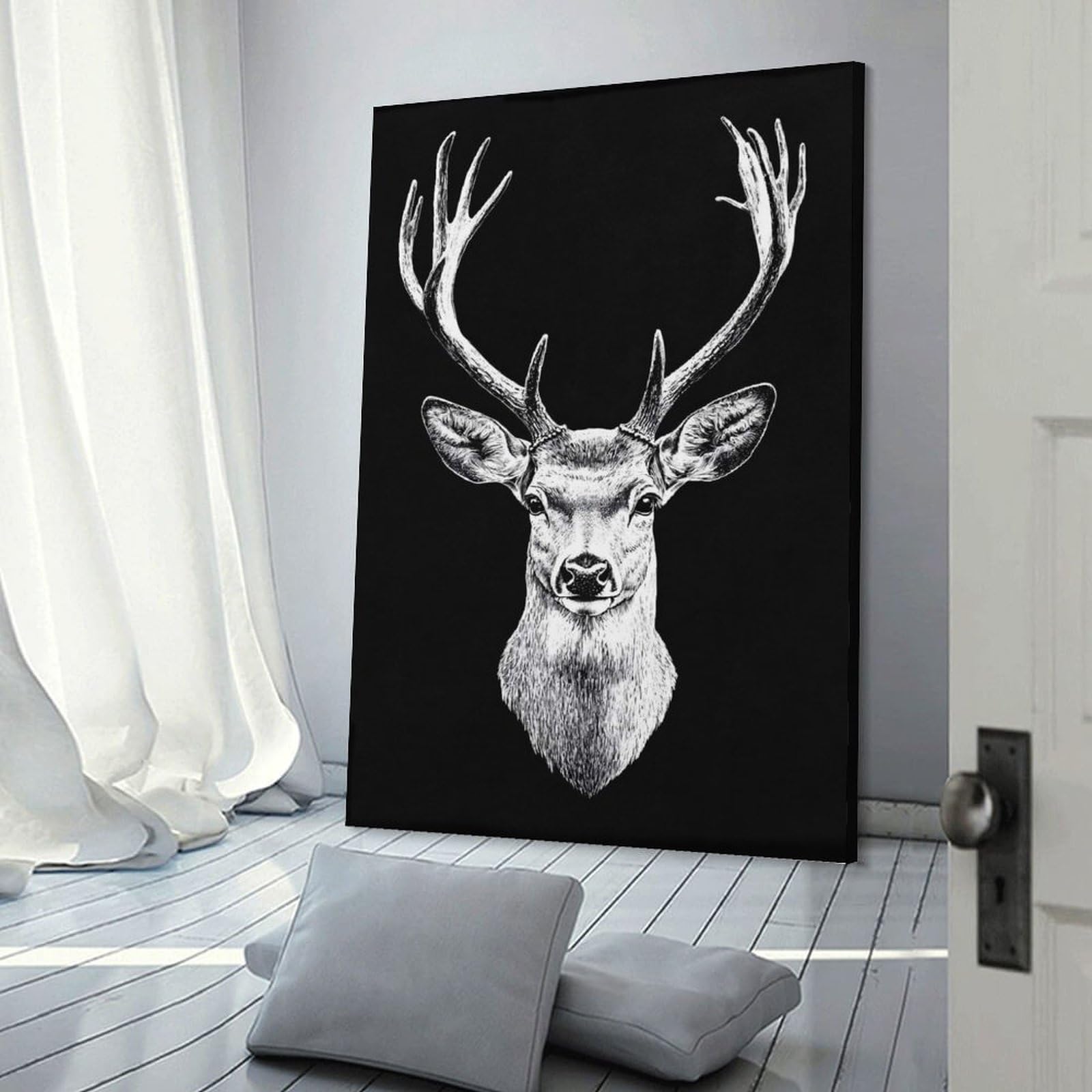 Junmoney Frame-Style-1 Detailed Stag Portrait Canvas Wall Picture, 20X30inch(50X75cm), For Wall Displays, Bedrooms Or Room Updates, Wall Decor Suited To Curated Displays