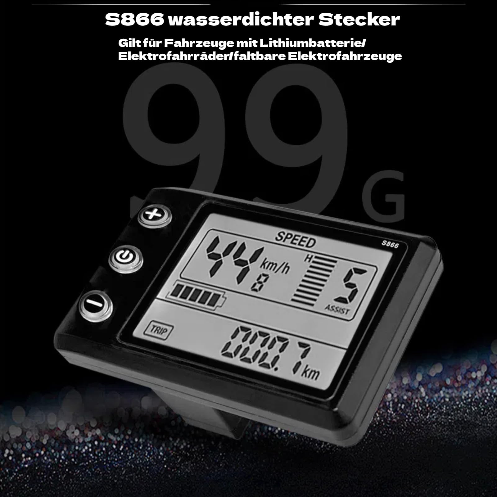 Akozon S866 Misuratore Display LCD per Bicicletta Elettrica, Display 24V 36V 48V Pannello di Controllo Bici Impermeabile con Spina Impermeabilecontachilometri Tachimetro Wireless