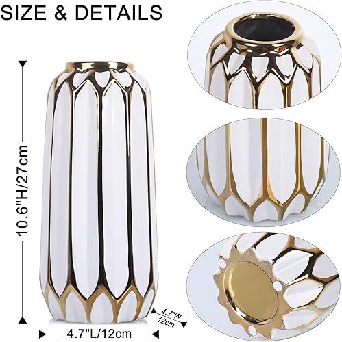 Miniatura 4 de Jarrón de cerámica de oro blanco para decoración del hogar, jarrón de oro blanco para decoración moderna y elegante de sala de estar, decoración de