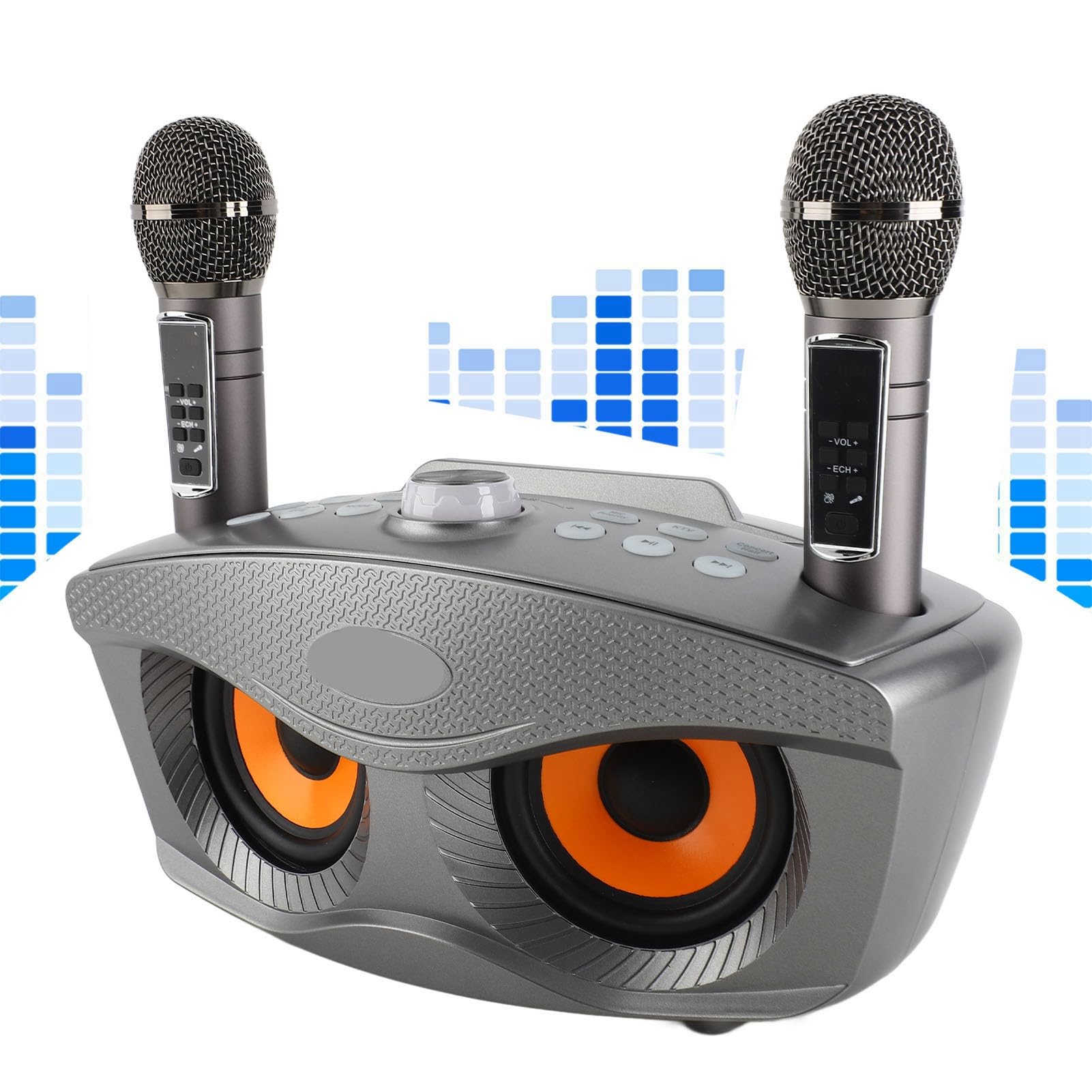 Semme Altoparlante per Karaoke Familiare con Doppio Microfono Portatile, Stereo Portatile da Esterno con Funzione di Annullamento Vocale (GRAY)