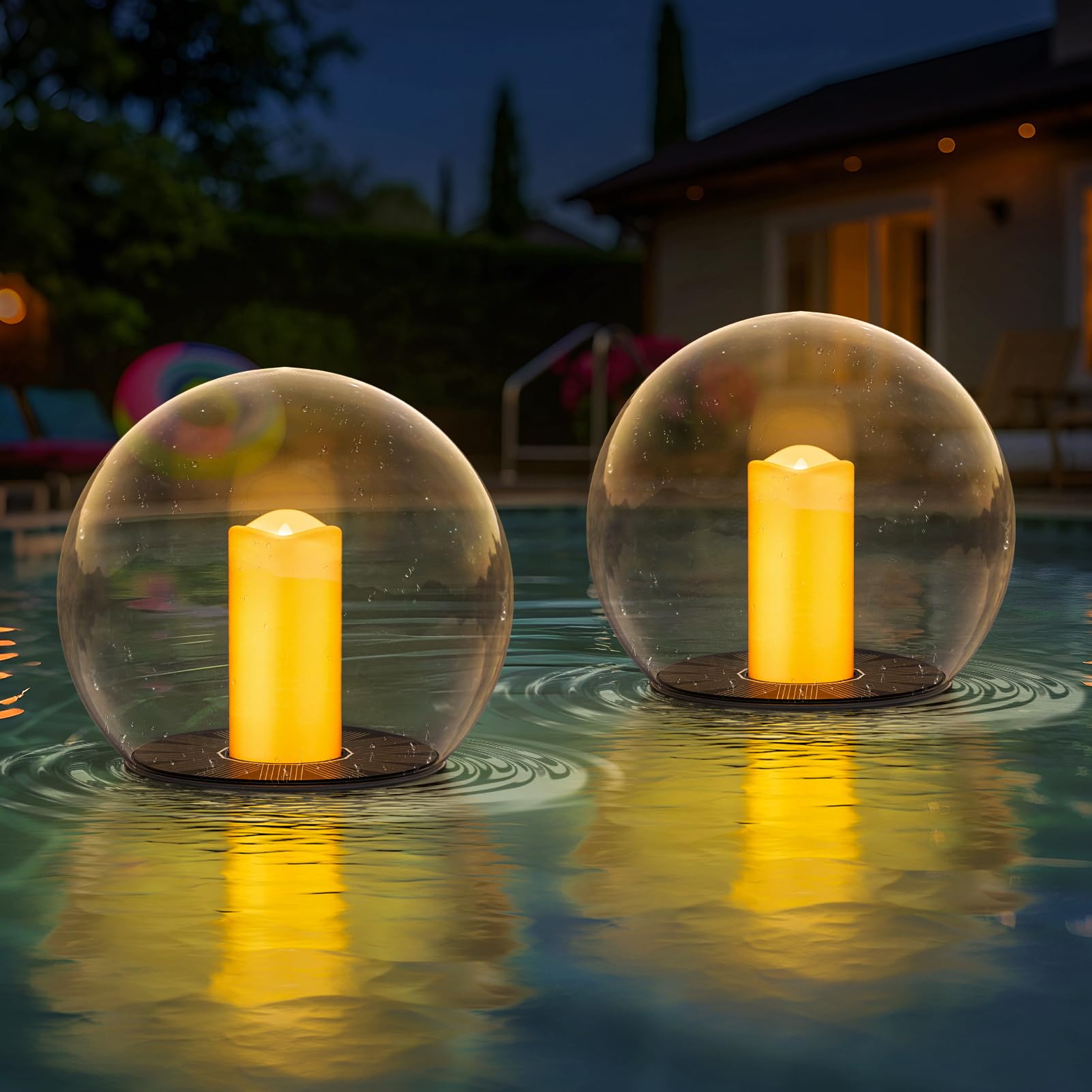 Luces solares flotantes para piscina, con energía solar, velas flotantes, luces de llama parpadeante, para exteriores, impermeables, IP66, para estanque, jardín, fiesta, piscina, decoración, paquete