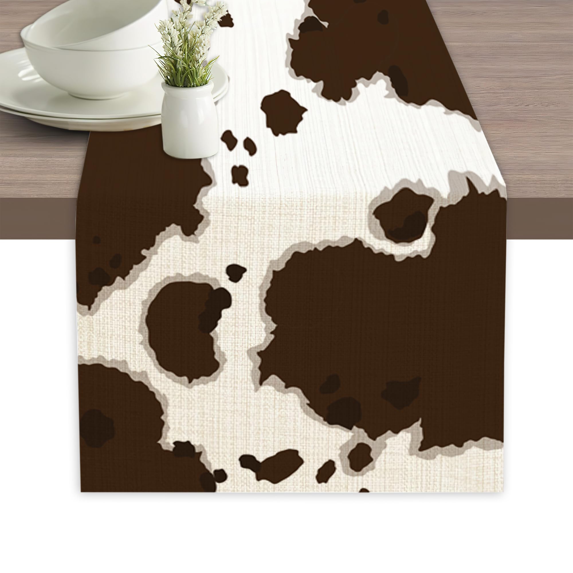 Brown Cow Skin Table Runners 70 inches Long Table Runner Elegant Linen Dresser Scarfs Farmhouse Tablerunner for Wedding/Coffee/Dining Table/Party Home Decor