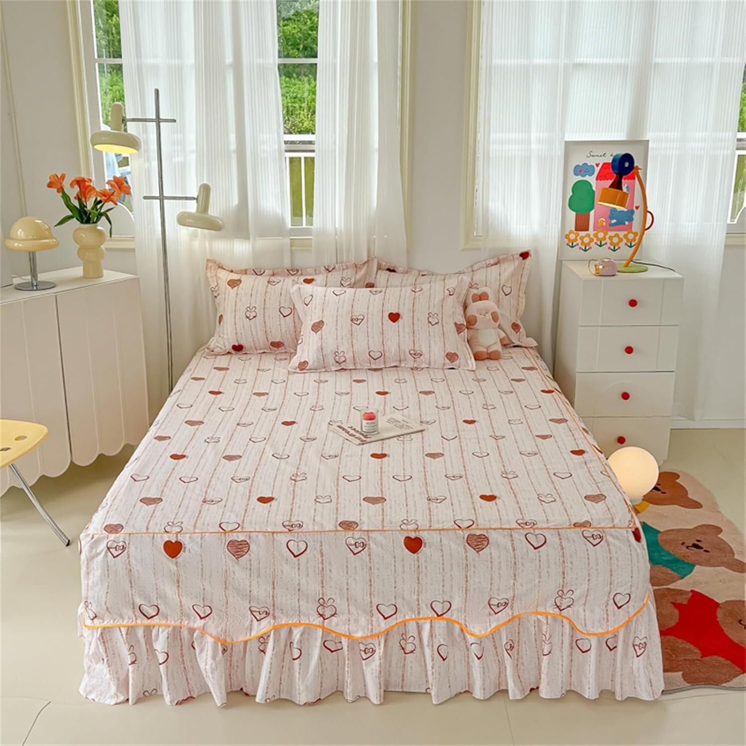 Drap-Housse avec Jupe de Lit 180x200 Anti-Poussière pour Dissimuler le Sommier