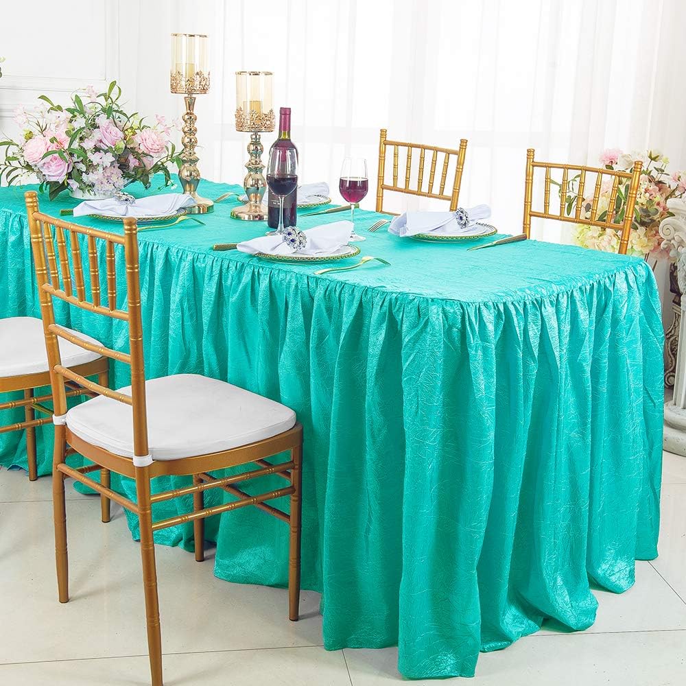 Crushed Crinkle Taffeta Polyester Table Skirt/Table Covers/Tablecloths for for Restaurant Kitchen Dining Wedding Party Banquet Events (72”L x 30”W x 30”H, Pool Blue)
