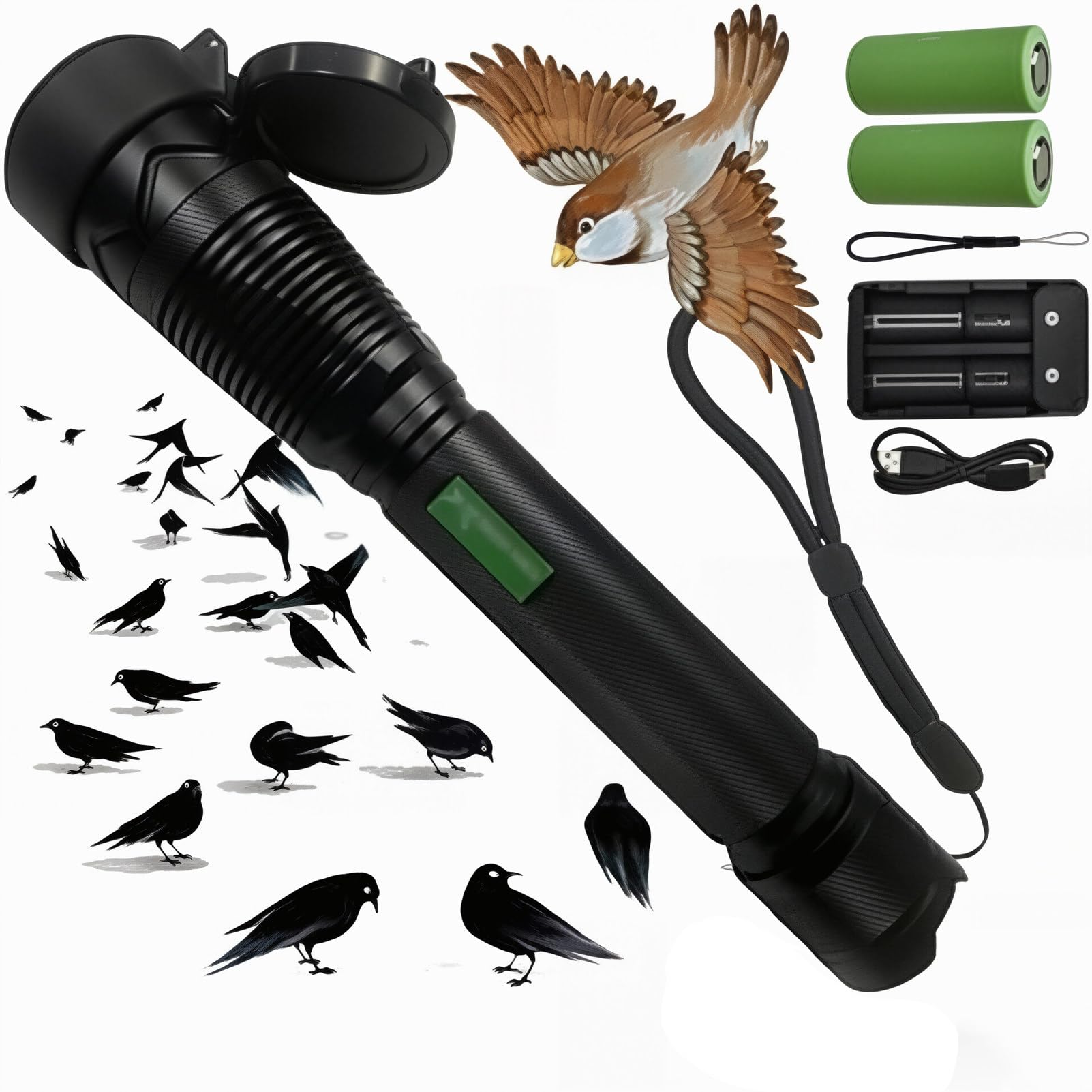 Pnpaea Handheld Bird Chaser Deterrent,Bird Deterrents for Outside,Owl Bird Scarer,with Flashlight Function,for Scenic Areas, Wind Power Equipment, Power Grid Systems A