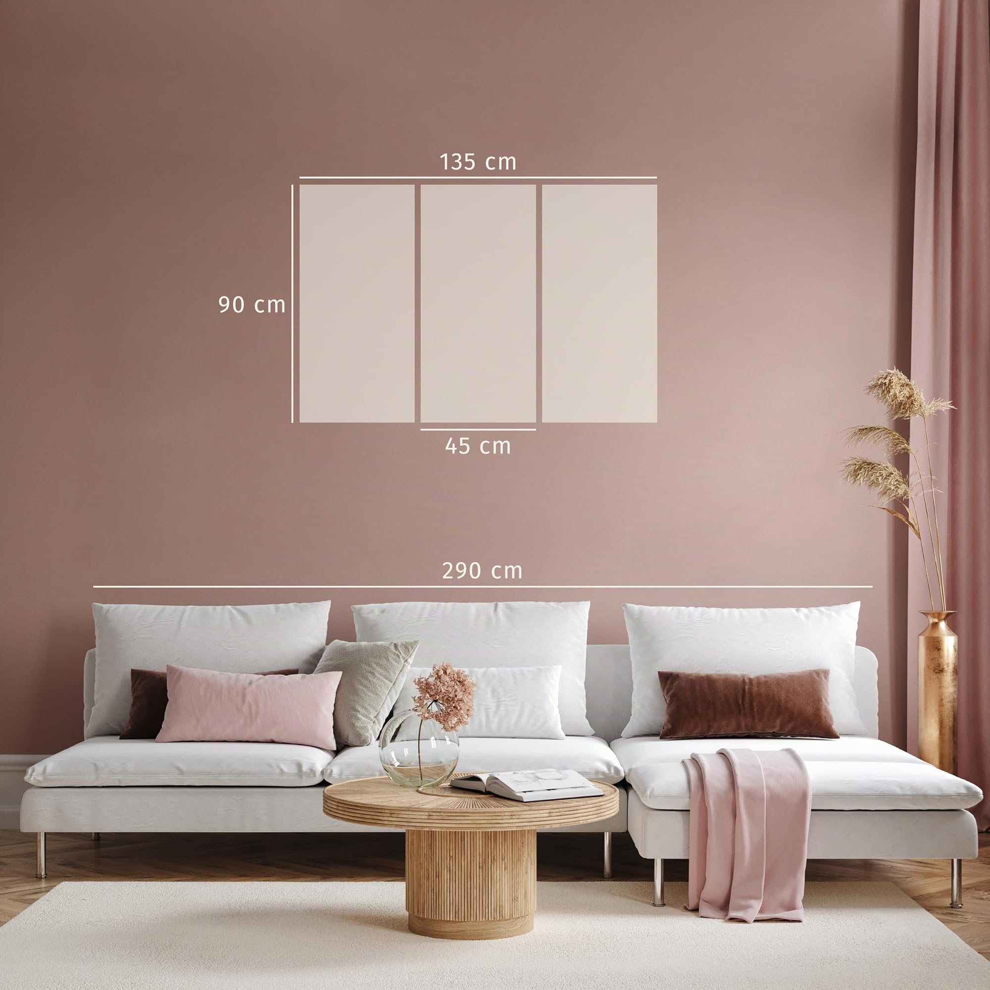 B&D XL - Quadro Acustico Mappamondo 135x90 cm 3 Pezzi schiuma acustica Quadri Moderni - Stampa su Tela - Protezione dai Rumori Fonoassorbente Mappa del Mondo Marrone Vintage Beige 020213-2