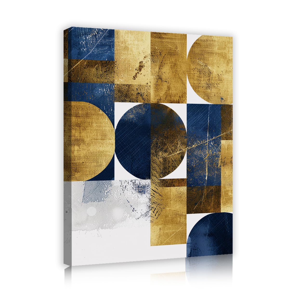 TOANGWALL Modern Mid Century Canvas Wall Art for Lounge Navy Blue Gold Geometric Prints Posters Artwork for Corridor Study Decor 70x85cm