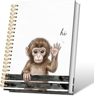 VONTP Cute Monkey Notebook Journal for Women Teen Girls 5.5x8.3 | Cute Animal Hardcover Notebook for School Work Notes, College Ruled Journal for Writing and Gifts