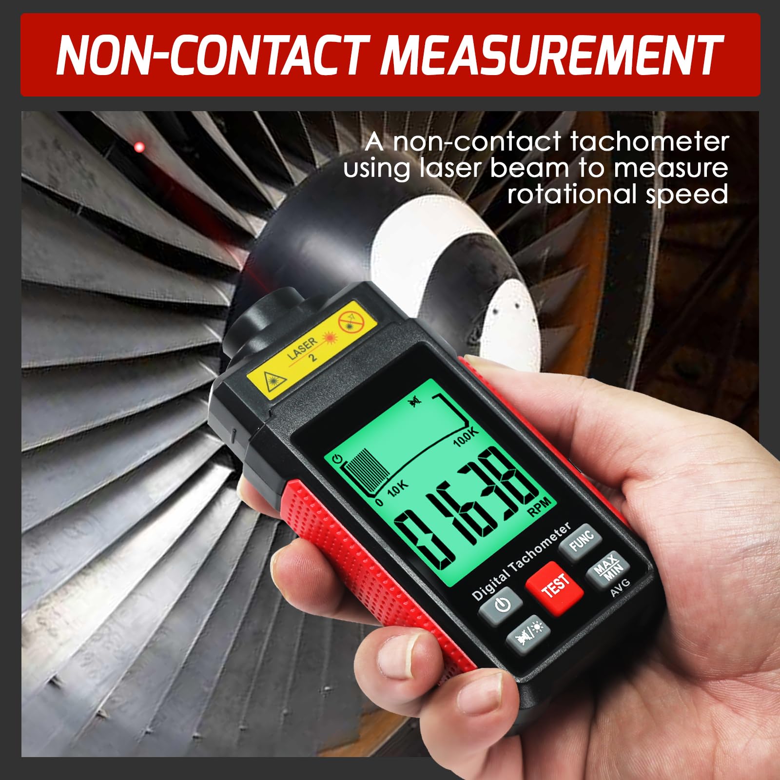 Tacómetro Digital Sin Contacto RPM 10-99999 Sensor Fotoeléctrico Láser Alta Precisión Pantalla LCD Cinta Reflectora