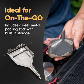 BlueBus TIGER Metal Rolling Tray and Cone Loader - Compact Stainless-Steel Rolling Tray Set with Packing Stick - Rust Resistant Easy to Store Rolling kit with a Built in Funnel