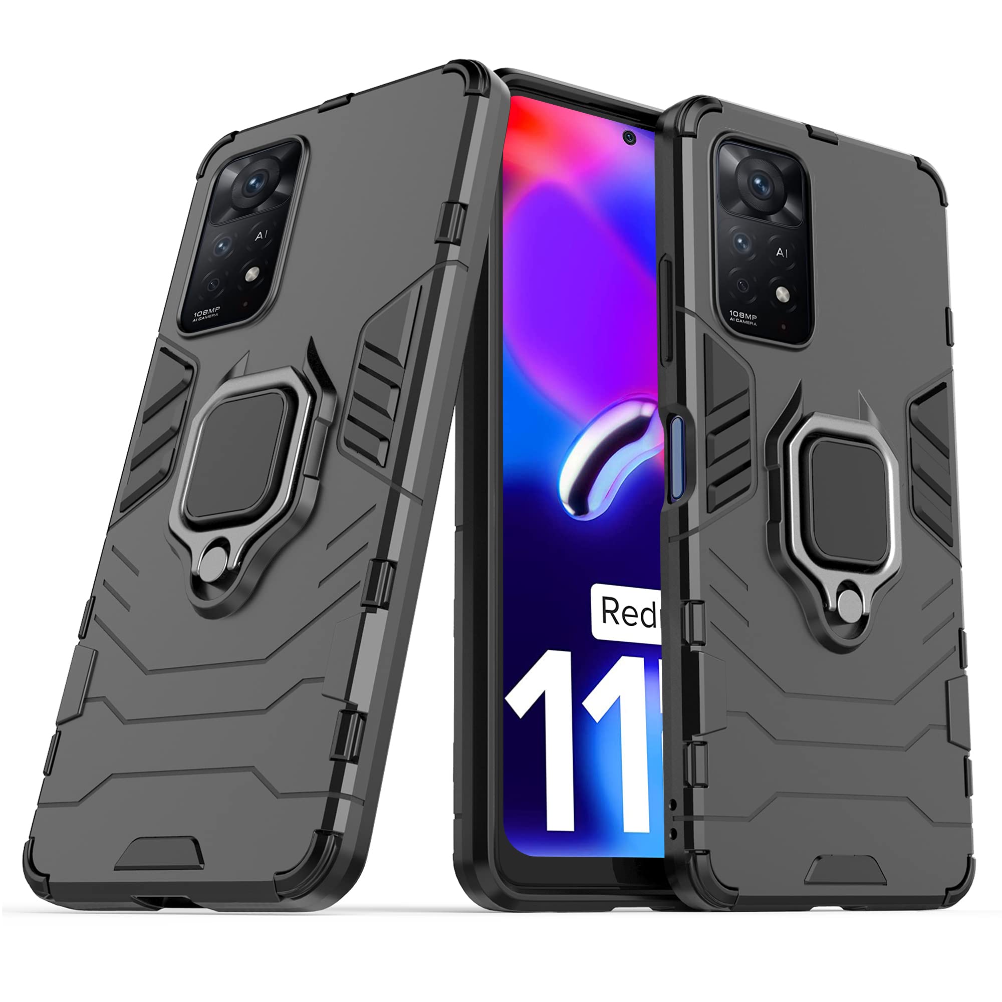CEDO Rugged Redmi Note 11 Pro / 11 Pro + (5G) Defender Case | Rotating Ring Holder & Kickstand in-Built | Military Grade Armor | Bumper Back Cover (Black) (B0B133JS7Y) Amazon Price History, Amazon Price Tracker
