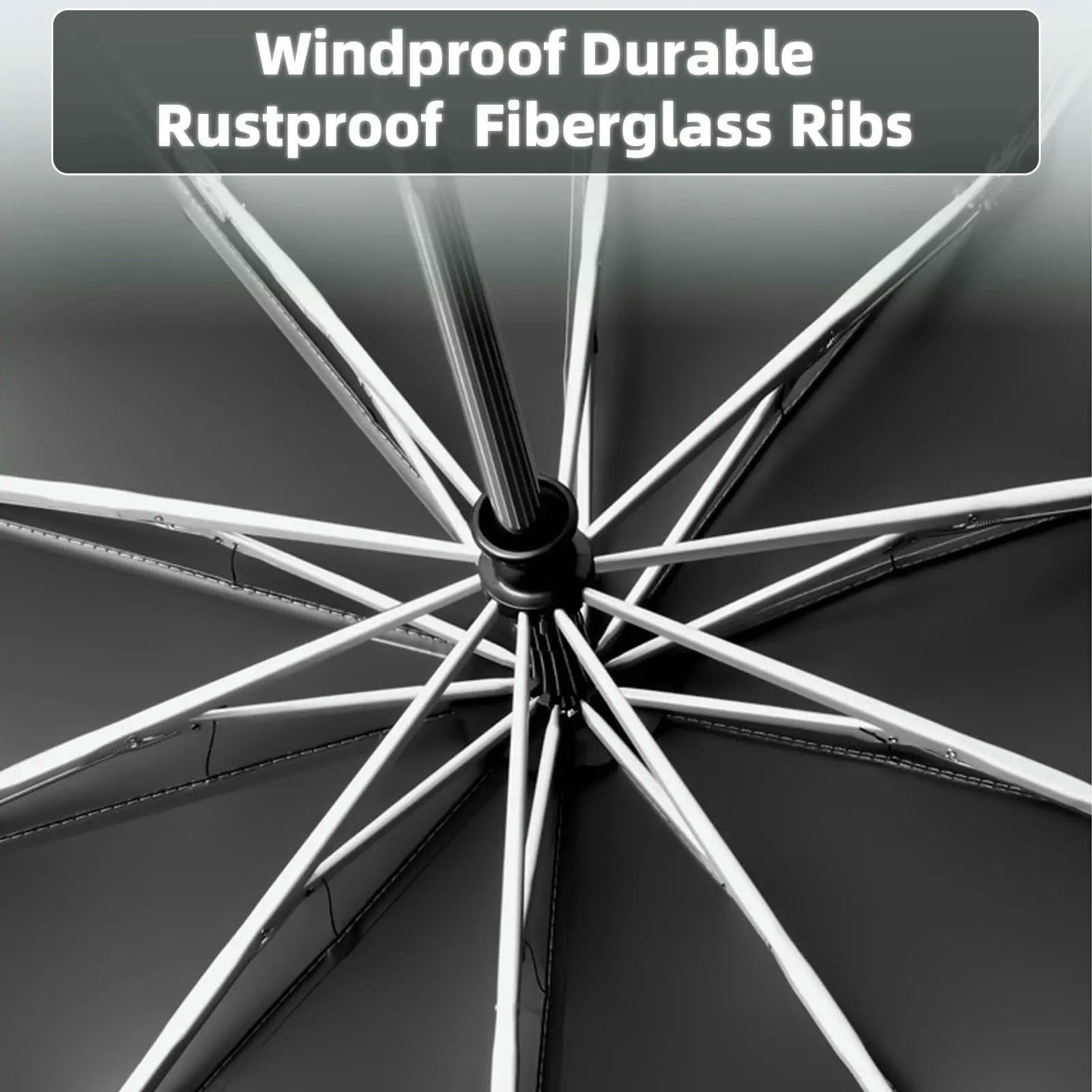 Ombrello Grande A Piegatura Inversa Antivento - Strisce Automatiche Aperte E Vicine, Riflettenti, Protezione Up50+ UV, Rain & Sun Parasol-125 Cm Nero