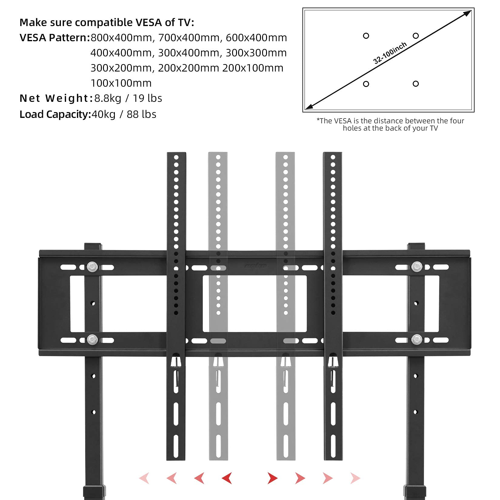 UNHO Supporto TV da Pavimento: Porta TV da Terra mobile Supporto Monitor per Simulatore Stand TV per LCD LED Plasma 32-100 Pollici Altezza Regolabile Max VESA 800x400mm Max Capacità 40kg