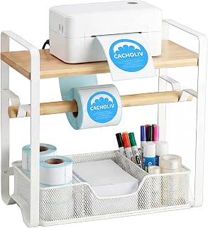Label Holder for Thermal Printer - Sticker Roll Dispenser - Shipping Lable Holder for Rolls and FanFold Labels - Thermal Printer Stand for Home, Office, Small Business (Bamboo-White)