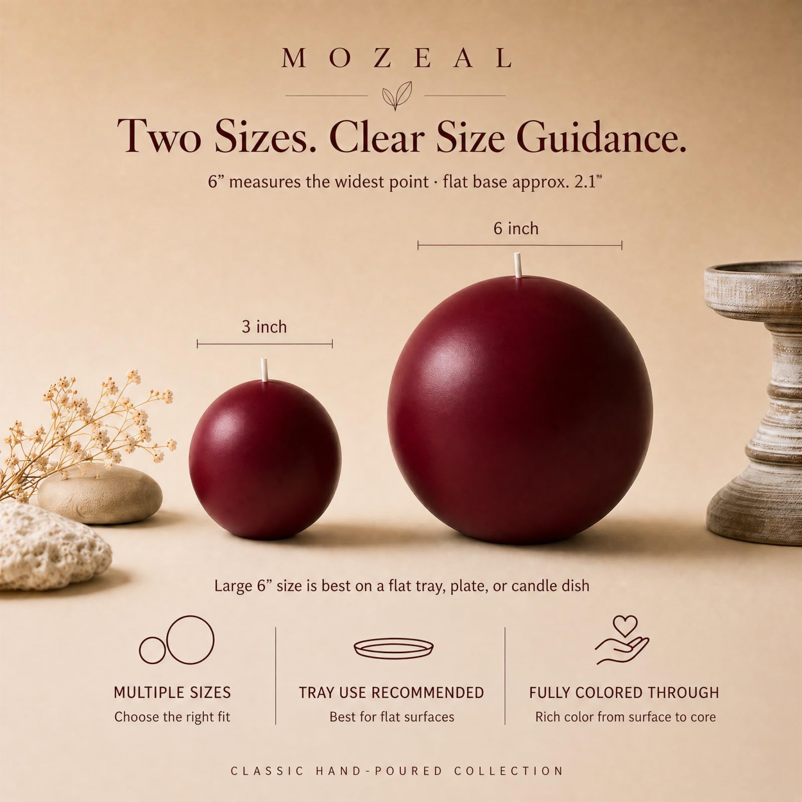 MOZEAL Candele rotonde grandi da 15,2 cm, color rosso scuro, eleganti candele rotonde color rosso scuro, antigoccia, inodore, senza fumo, ideali per riunioni intime.