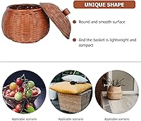 Vista 2 de Cabilock Cesta de mimbre para calabaza con tapa, organizador de almacenamiento de ratán redondo pequeño para el hogar, cocina, soporte para huevos