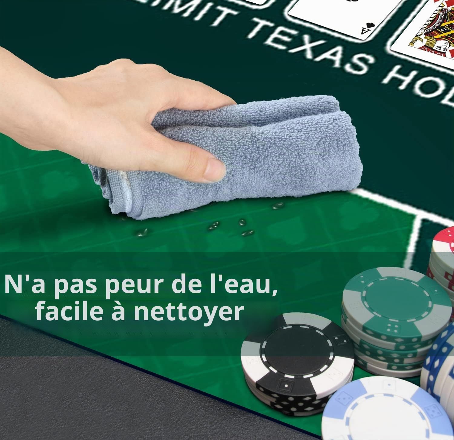 Tapis de poker Texas Hold'em pour 10 joueurs | Dessus de table de poker portable avec impression art déco, surface lisse de qualité supérieure, réduction du bruit, léger pour les jeux partout (vert,