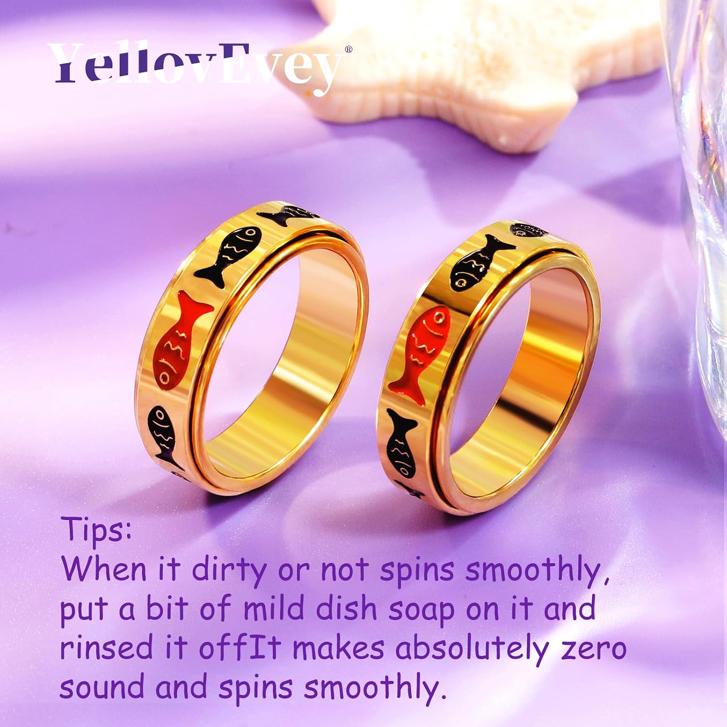 Fish Pattern Spinner Ring for Adults – Stainless Steel Fidget Jewelry image 4