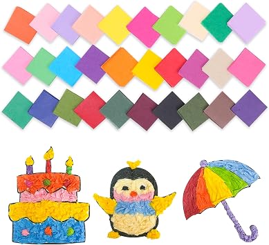 Tissue Paper Squares 2 x 2 inches for Arts and Crafts - 3000 Pcs in 30 Assorted Colors, JroyJoy Rainbow Tissue Mosaic Squares for Arts Craft DIY Scrapbooking Scrunch Art Classroom Activities