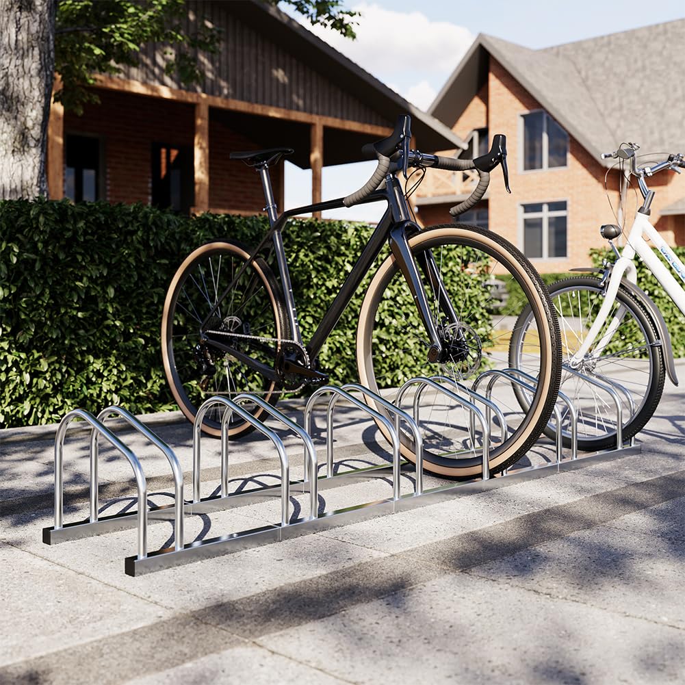 BAKAJI Rastrelliera per Biciclette da Pavimento o Parete Stand Parcheggio Esterno per Bici in Acciaio Porta Bici con Materiale di Montaggio Incluso