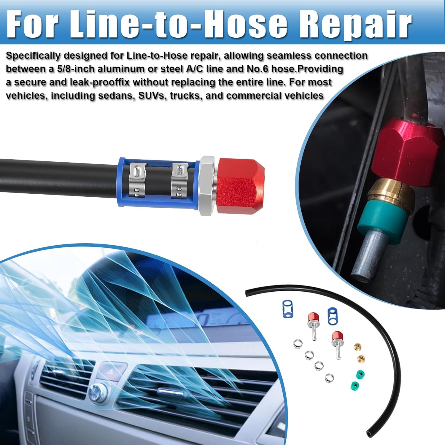 YMT 800-670 A/C Line Splice Kit Fit for 5/8" Line to Hose Repair, With No. 6 Hose 24 Inches, Air Conditioning Repair Splice Connector Kit
