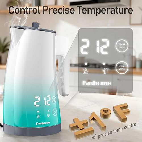 Miniatura 4 de Hervidor eléctrico con control de temperatura, 5 temperaturas preestablecidas, mantiene el calor 2 horas, caldera de agua silenciosa de 1200 W, Azul