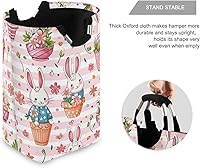 Vista 3 de Nander Cesta de lavandería de tela Oxford con diseño de conejo, con asas circulares de aluminio, interior impermeable