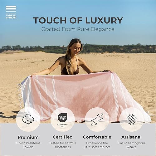 Vista 46 de THREAD SPREAD Paquete de 2 toallas de playa de algodón turco, 39 x 71 pulgadas, de secado rápido, sin arena, para adultos, de gran tamaño, ligeras
