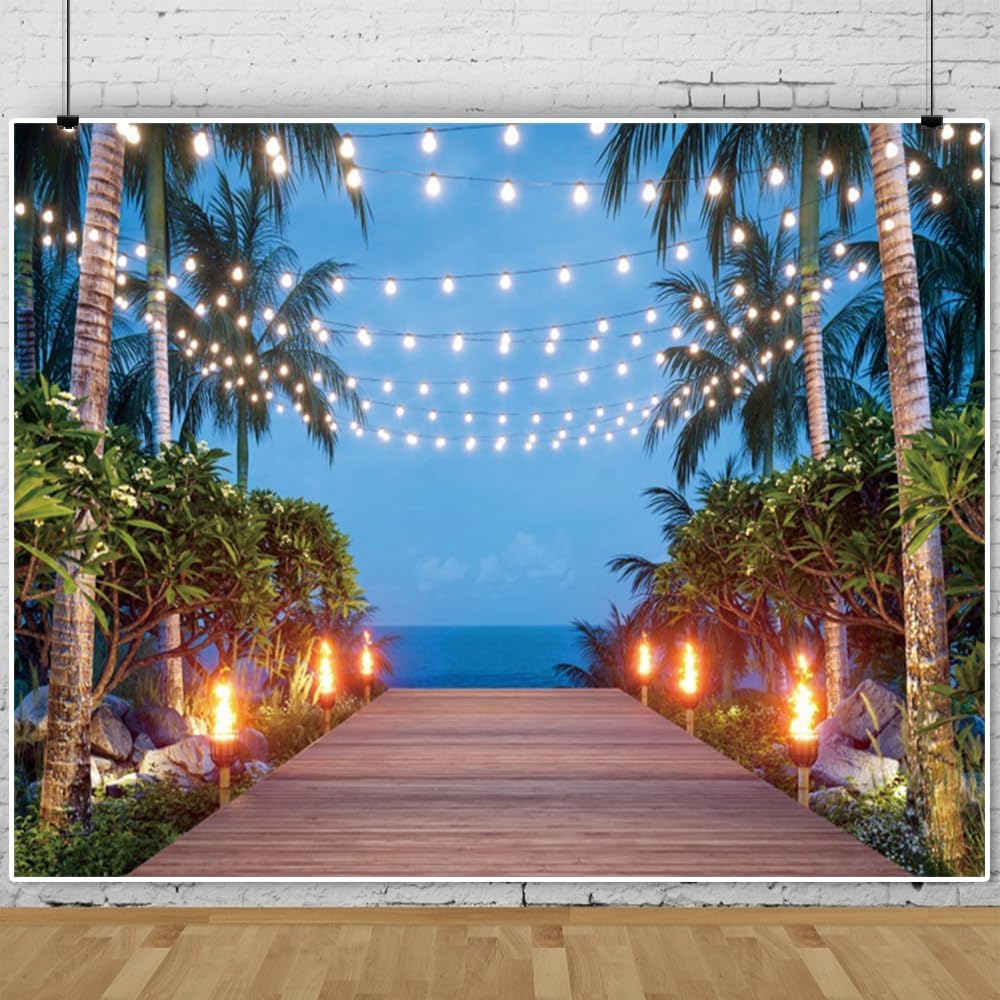Summer Beach Backdrop 10x10ft Tropical Palm Sparkle Walkway Hawaii Seaside Photography Background Natural Summer Holiday Party Decorations Portrait Photoshoot Photo Booth Props