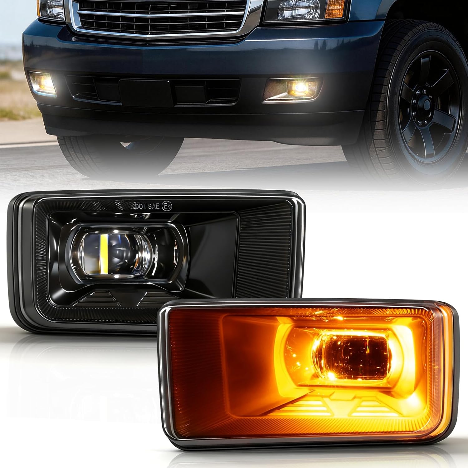 Auxbeam 60W LED fog lights Lamps with DRL, Bumper Fog Lights for Chevy Silverado 2008-2014 Suburban Tahoe 2007-2015 Avalanche 2007-2013 GMC Sierra Yukon, Dot Approved, IP67 Waterproof, Black, Pair