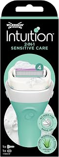 Wilkinson Sword Intuition Sensitive - Maquinilla de Afeitar de Mujer Recargable con Jabón Hidratante y 4 Hojas, Depilación Femenina, 1 Recambio