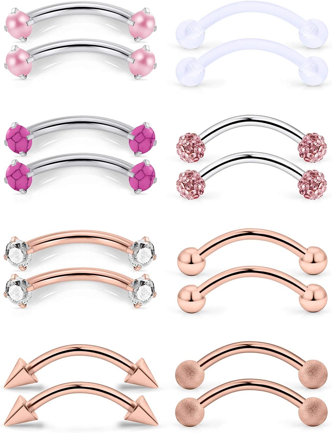 SCERRING 16 Gauge 10mm Curved Barbell Eyebrow Belly Lip Tragus Ring Piercing Jewelry